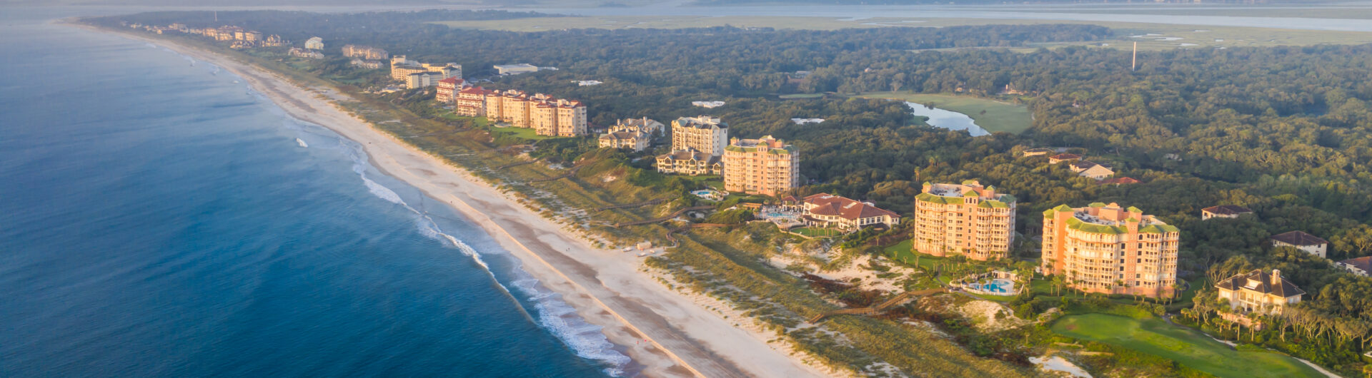 ocean shoreline with hotels