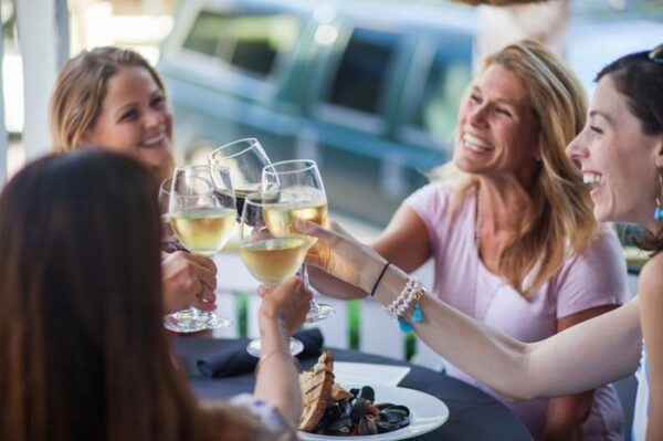women dining downtown