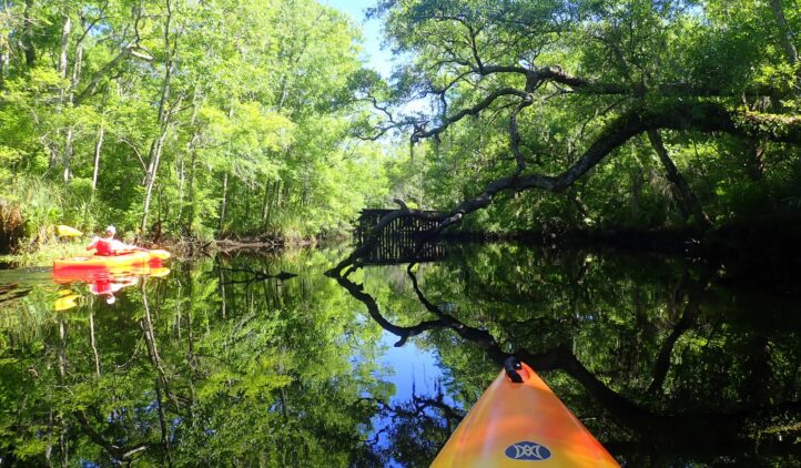 A kayak on a river.