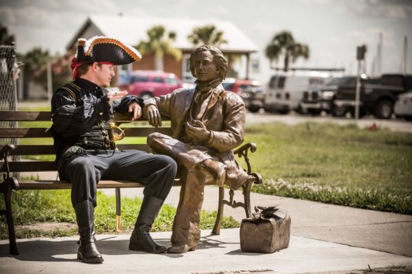 statue and bench
