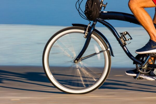 biking on a road