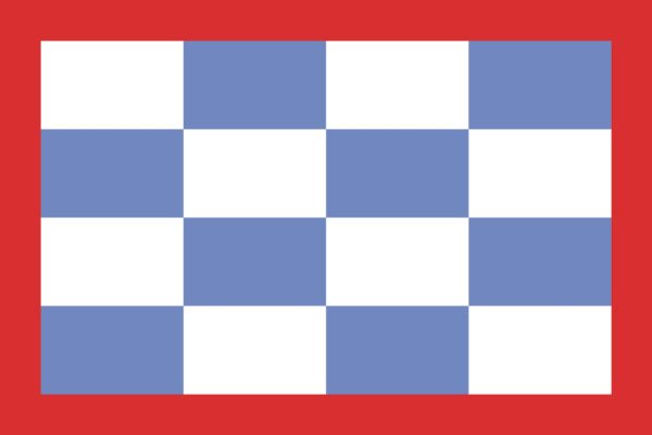 A checkerboard pattern with alternating white and blue squares, arranged in a 5x4 grid, surrounded by a thick red border.