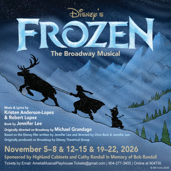 Poster for Disneys Frozen The Broadway Musical, listing show dates of November 5-8, 12-15, and 19-22, 2026, with contact information for tickets.