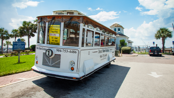 white trolley car