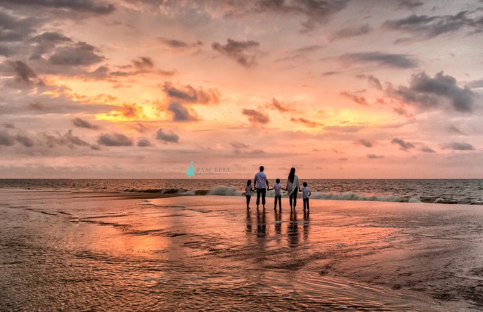 Pam Bell Photography family at sunset on beach