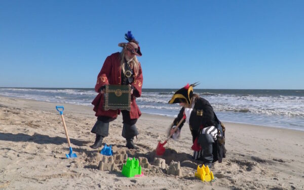 pirates building a sandcastle