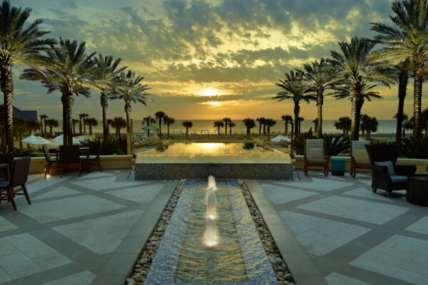 pool at sunset