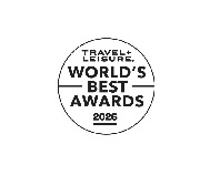 A circular badge reads Travel + Leisure Worlds Best Awards 2025 in black text on a white background.