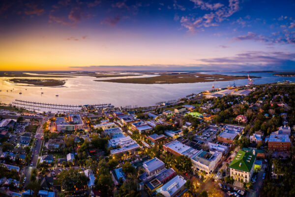 downtown aerial shot