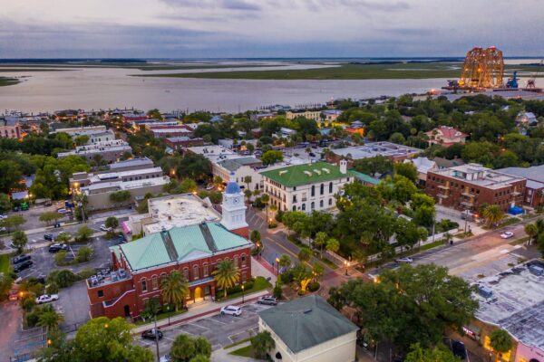 Aerial views of downtown Amelia Island