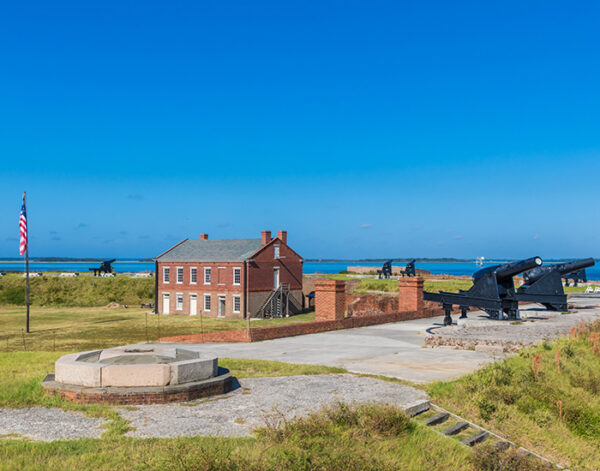 Fort Clinch cannons and brick building