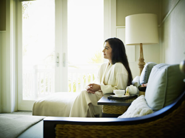 woman relaxing inside