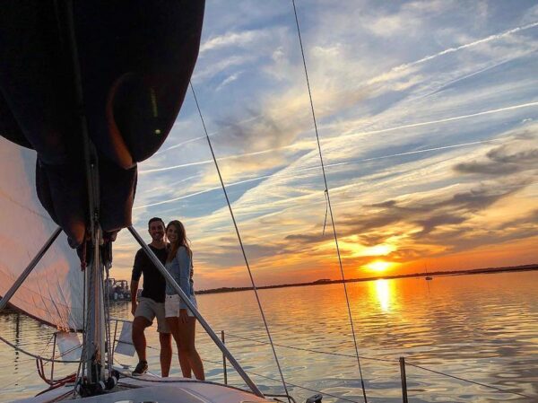 romantic couple sailing