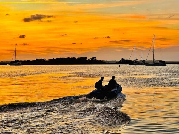 shrimpboats at sunset